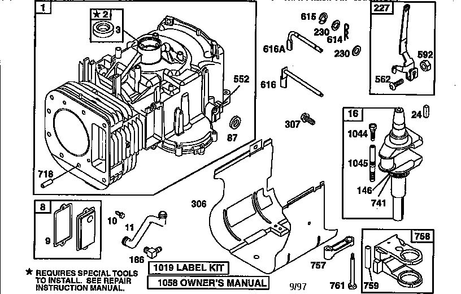 Cylinder Assembly Diagram and Parts List for 287700  Briggs and Stratton Engine